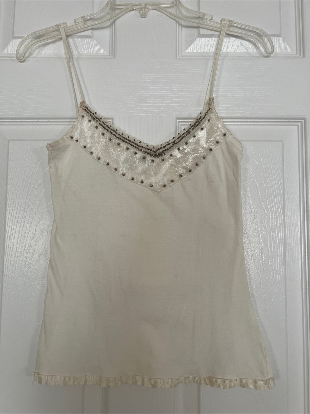 Zara Cream Sequin V-Neck Bead Embellished Camisole spaghetti straps Soft fabric